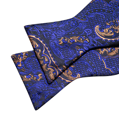 Blue Brown Paisley Silk Bow Tie Set bow ties    - Sophisticated Gentlemen