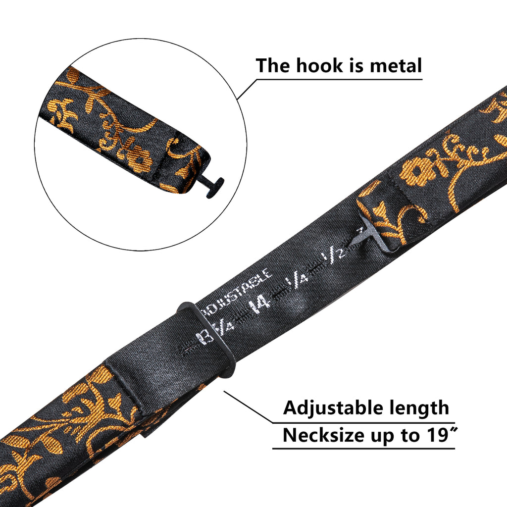 Black and Gold Floral Silk Bow Tie Set bow ties - Sophisticated Gentlemen