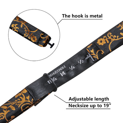 Black and Gold Floral Silk Bow Tie Set bow ties - Sophisticated Gentlemen