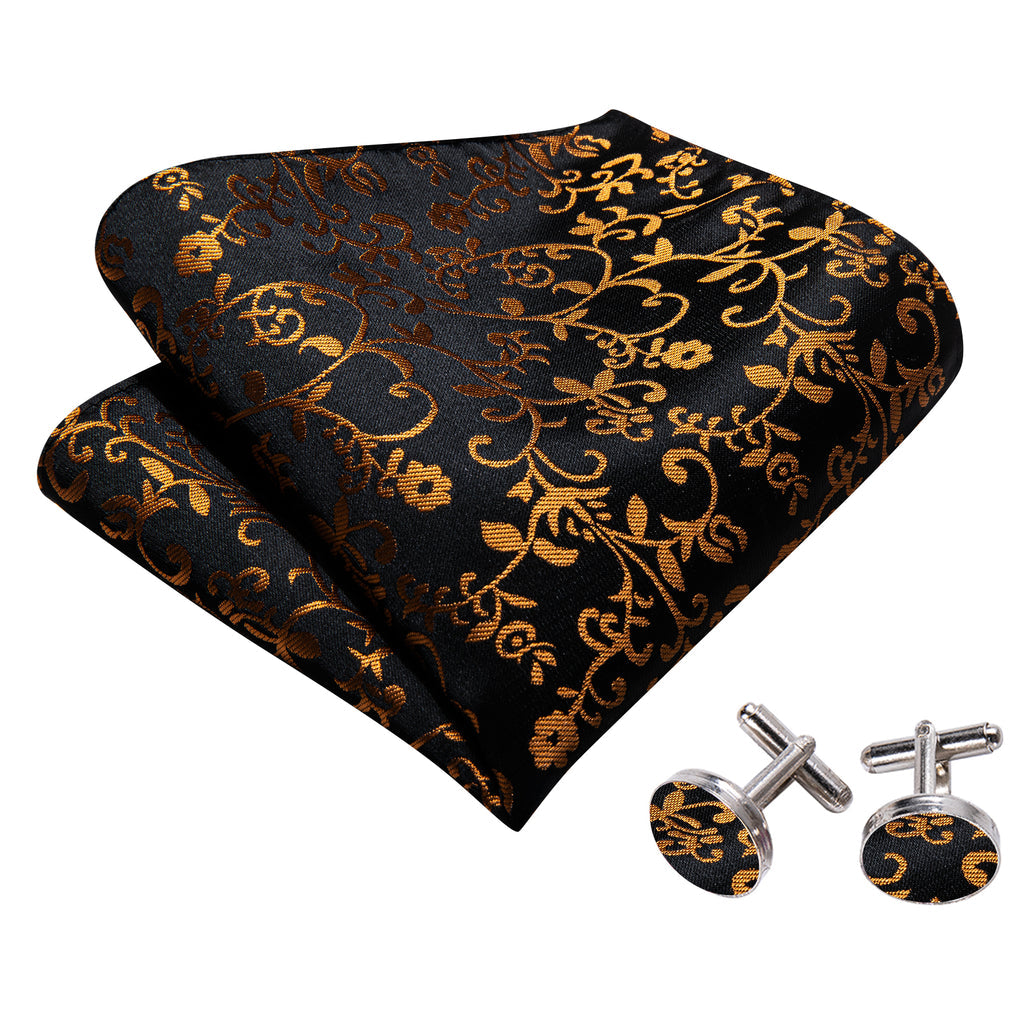 Black and Gold Floral Silk Bow Tie Set bow ties - Sophisticated Gentlemen