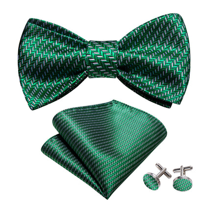 Green White Striped Silk Bow Tie Set bow ties    - Sophisticated Gentlemen