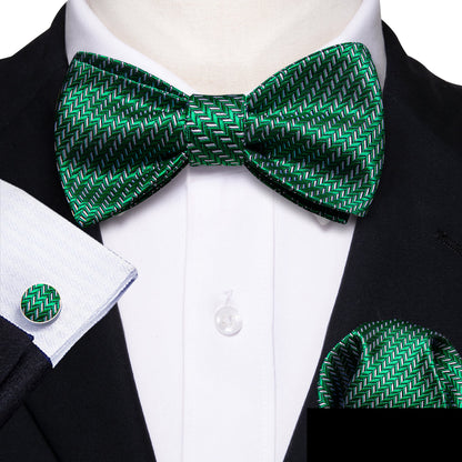 Green White Striped Silk Bow Tie Set bow ties    - Sophisticated Gentlemen