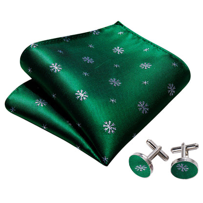 Green & White Snowflake Silk Christmas Bow Tie Set bow ties - Sophisticated Gentlemen