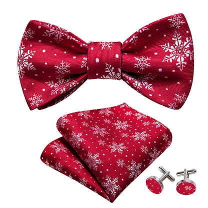 Red White Christmas Fashion Snowflake Silk Bow Tie Set bow ties    - Sophisticated Gentlemen
