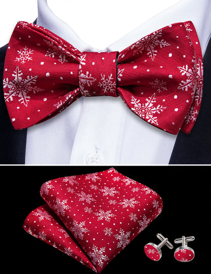 Red White Christmas Fashion Snowflake Silk Bow Tie Set bow ties    - Sophisticated Gentlemen