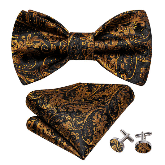 Black Gold Paisley Bow Tie Set bow ties    - Sophisticated Gentlemen