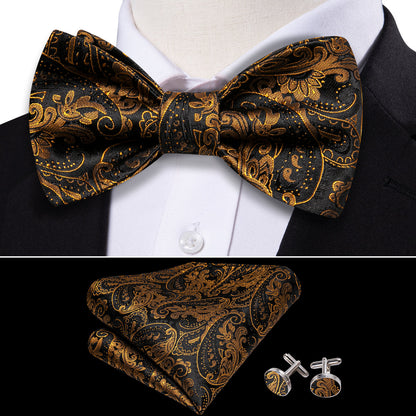 Black Gold Paisley Bow Tie Set bow ties    - Sophisticated Gentlemen