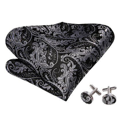 Black Paisley Grey Silk Bow Tie Set bow ties    - Sophisticated Gentlemen