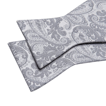 Silver Paisley Solid Bow Tie Set bow ties    - Sophisticated Gentlemen