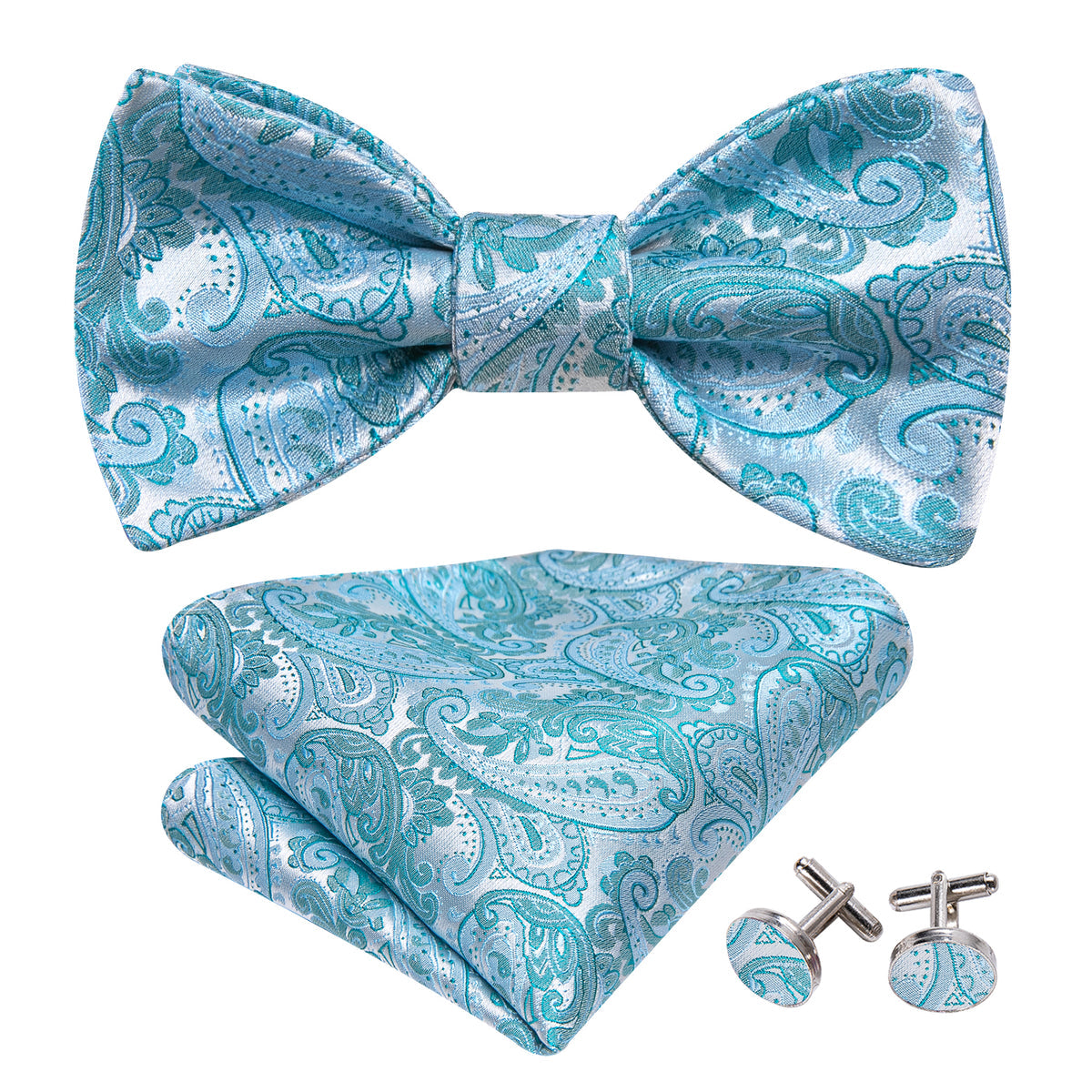 Pale Blue Paisley Bow Tie Set bow ties    - Sophisticated Gentlemen