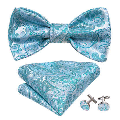 Pale Blue Paisley Bow Tie Set bow ties    - Sophisticated Gentlemen