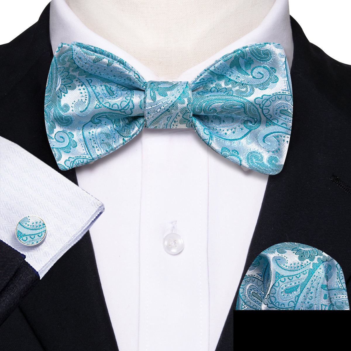 Pale Blue Paisley Bow Tie Set bow ties    - Sophisticated Gentlemen