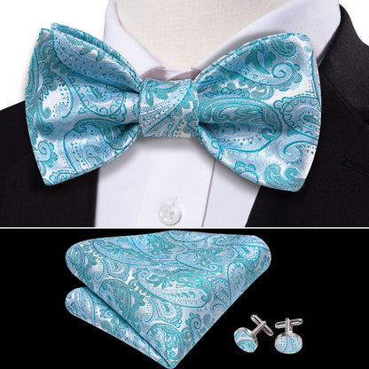 Pale Blue Paisley Bow Tie Set bow ties    - Sophisticated Gentlemen