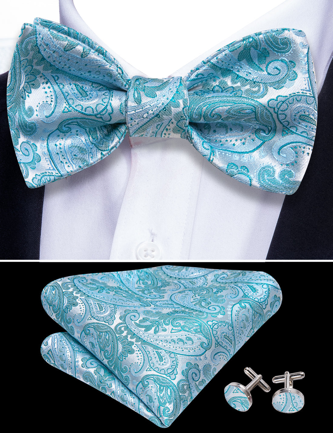 Pale Blue Paisley Bow Tie Set bow ties    - Sophisticated Gentlemen
