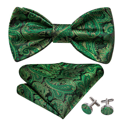 Grass Green Paisley Bow Tie Set bow ties    - Sophisticated Gentlemen