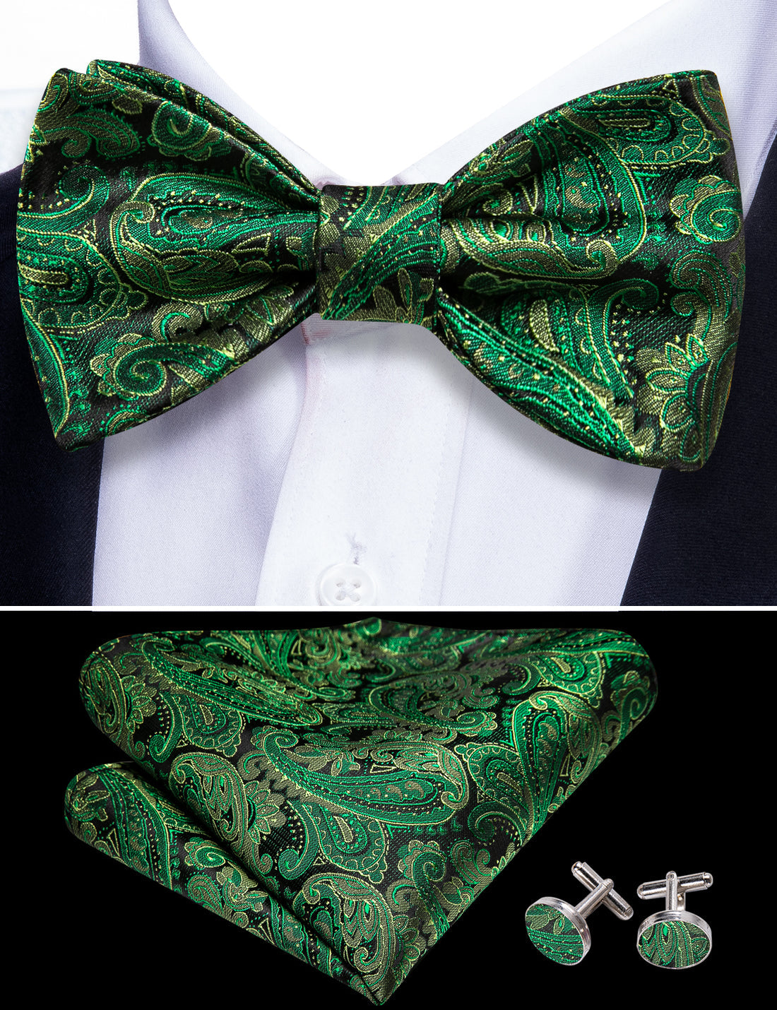 Grass Green Paisley Bow Tie Set bow ties    - Sophisticated Gentlemen