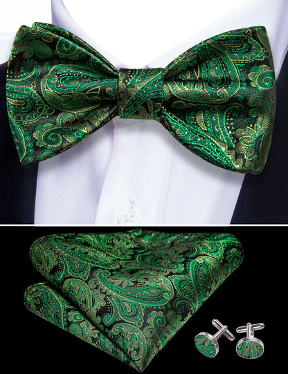Grass Green Paisley Bow Tie Set bow ties    - Sophisticated Gentlemen