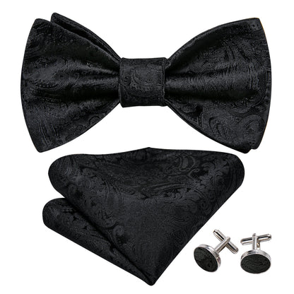 Black Paisley Bow Tie Set bow ties    - Sophisticated Gentlemen