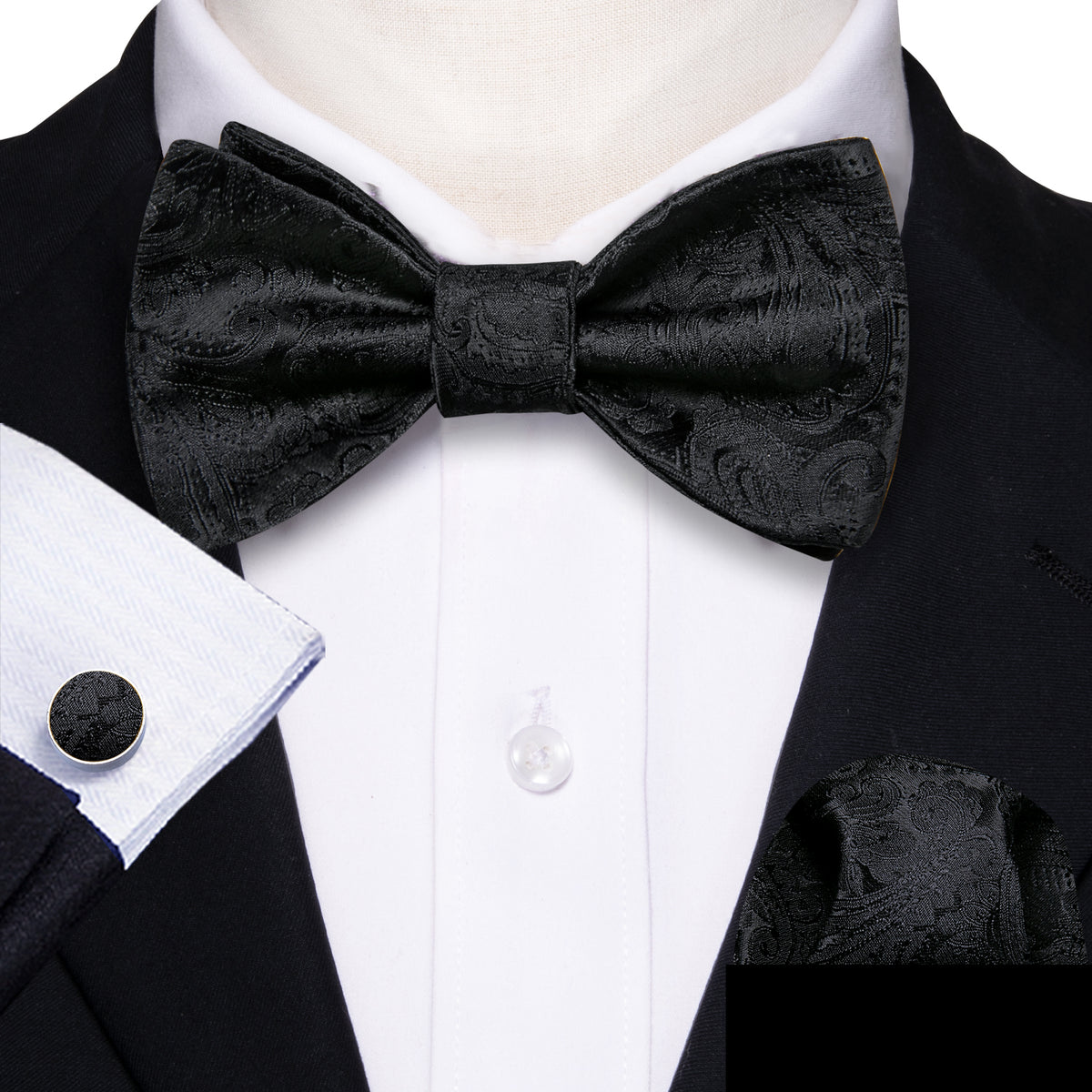 Black Paisley Bow Tie Set bow ties    - Sophisticated Gentlemen