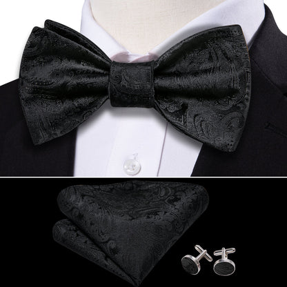 Black Paisley Bow Tie Set bow ties    - Sophisticated Gentlemen