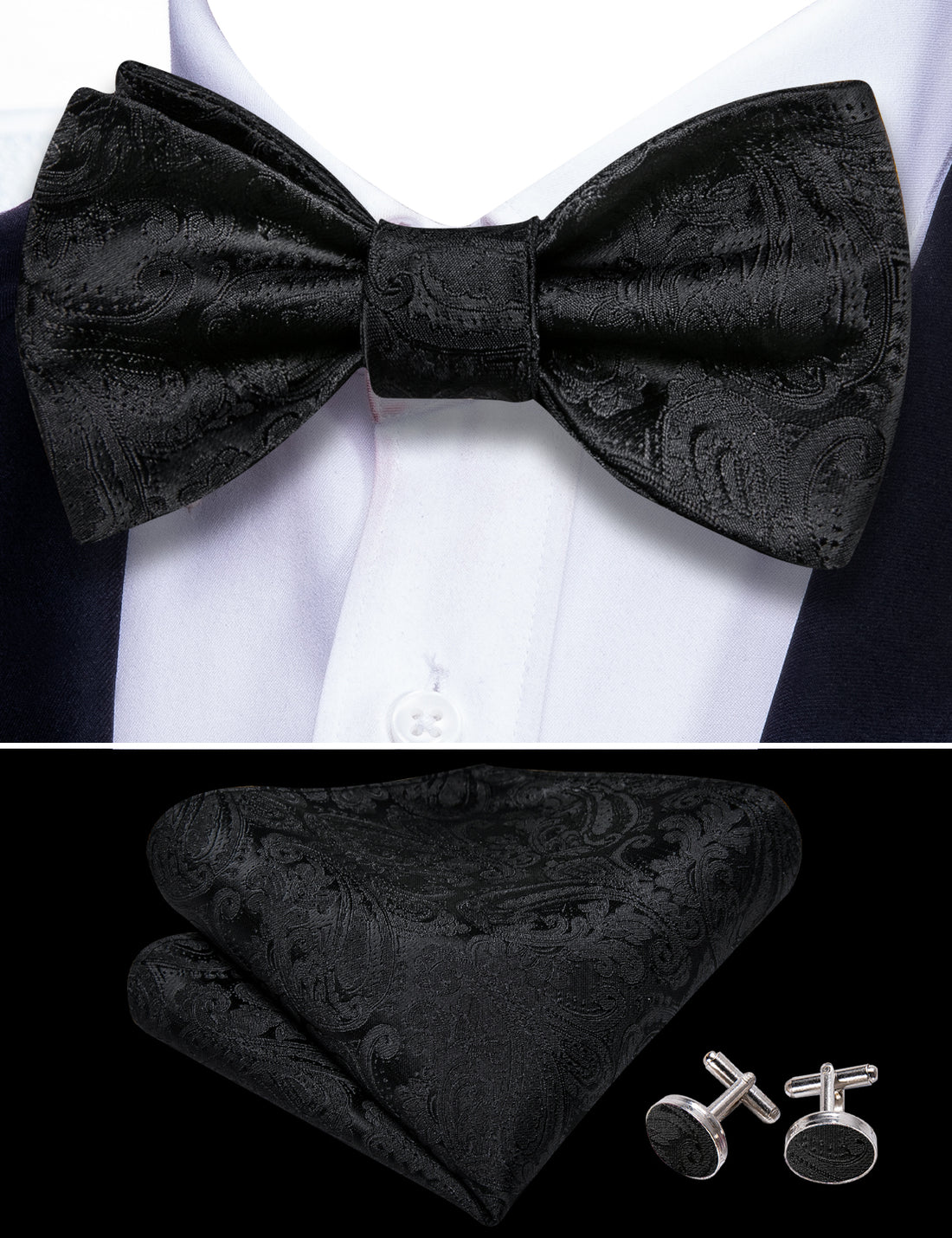 Black Paisley Bow Tie Set bow ties    - Sophisticated Gentlemen