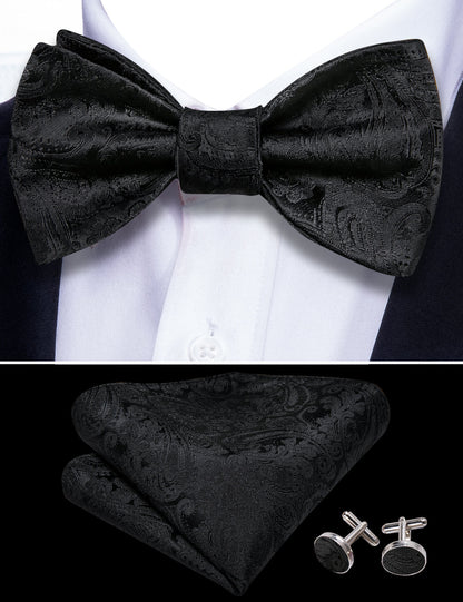 Black Paisley Bow Tie Set bow ties    - Sophisticated Gentlemen