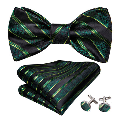 Green Black Striped Bow Tie Set bow ties    - Sophisticated Gentlemen