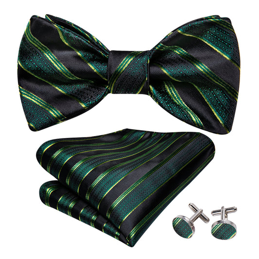 Green Black Striped Bow Tie Set bow ties    - Sophisticated Gentlemen