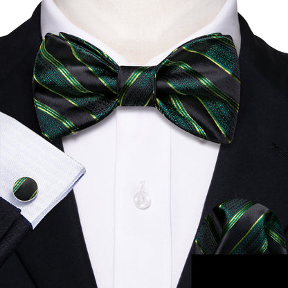 Green Black Striped Bow Tie Set bow ties    - Sophisticated Gentlemen