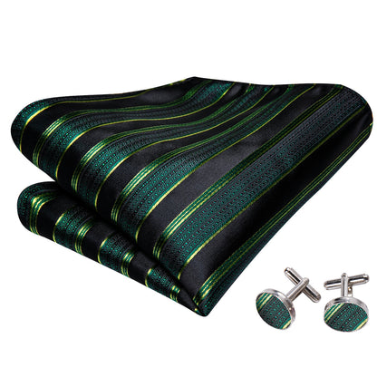 Green Black Striped Bow Tie Set bow ties    - Sophisticated Gentlemen