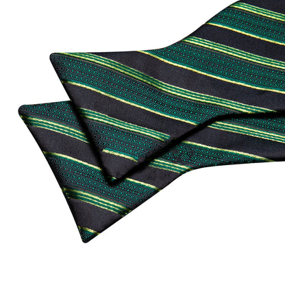 Green Black Striped Bow Tie Set bow ties    - Sophisticated Gentlemen