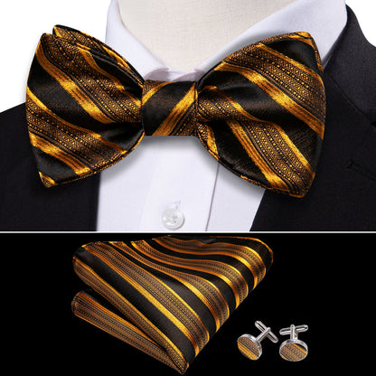Black Gold Striped Bow Tie Set bow ties    - Sophisticated Gentlemen