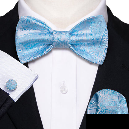 Blue White Paisley Bow Tie Set bow ties    - Sophisticated Gentlemen