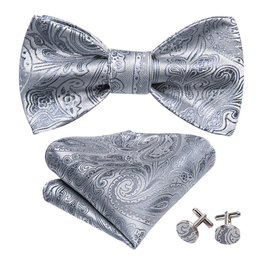 Silver Paisley Bow Tie Set bow ties    - Sophisticated Gentlemen