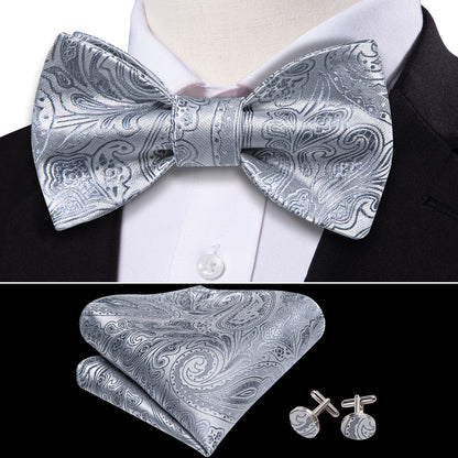 Silver Paisley Bow Tie Set bow ties    - Sophisticated Gentlemen