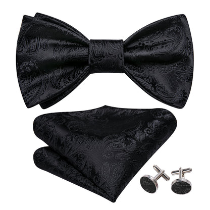 Luxury Black Paisley Bow Tie Set bow ties    - Sophisticated Gentlemen