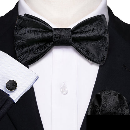 Luxury Black Paisley Bow Tie Set bow ties    - Sophisticated Gentlemen