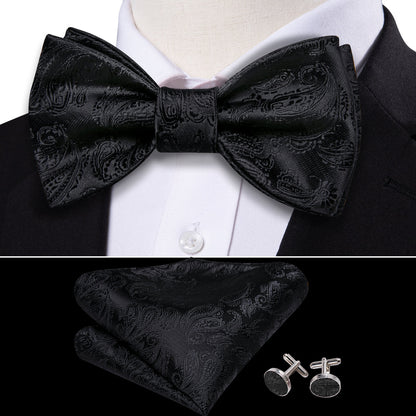 Luxury Black Paisley Bow Tie Set bow ties    - Sophisticated Gentlemen