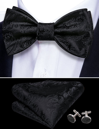 Luxury Black Paisley Bow Tie Set bow ties    - Sophisticated Gentlemen