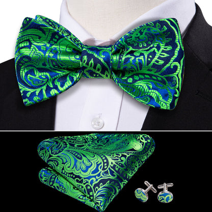 Green Navy Floral Paisley Bow Tie Set bow ties    - Sophisticated Gentlemen