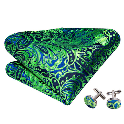 Green Navy Floral Paisley Bow Tie Set bow ties    - Sophisticated Gentlemen