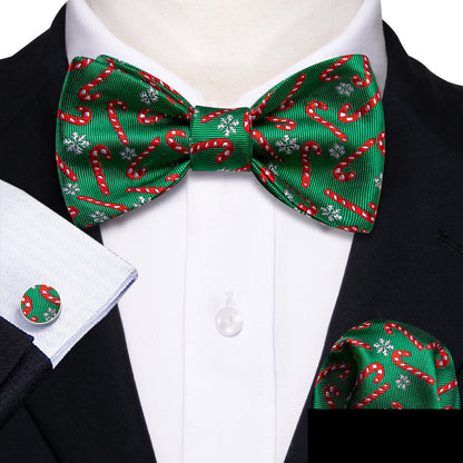 Green Candy Cane Christmas Pattern Bow Tie Set bow ties    - Sophisticated Gentlemen