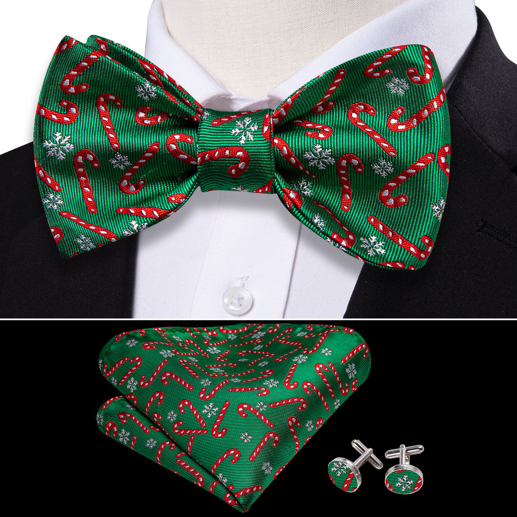 Green Candy Cane Christmas Pattern Bow Tie Set bow ties    - Sophisticated Gentlemen