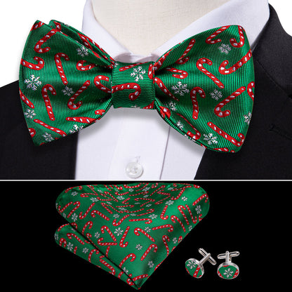 Green Candy Cane Christmas Pattern Bow Tie Set bow ties    - Sophisticated Gentlemen