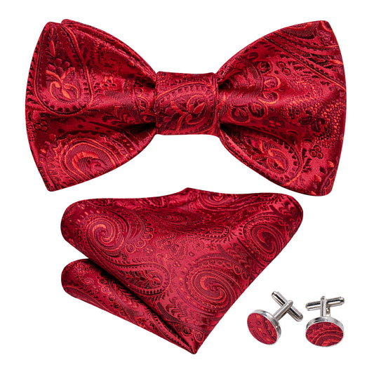 Red Paisley Bow Tie Set bow ties    - Sophisticated Gentlemen