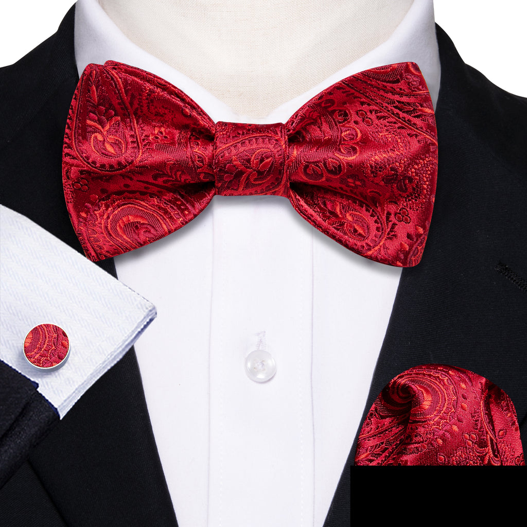 Red Paisley Bow Tie Set bow ties    - Sophisticated Gentlemen