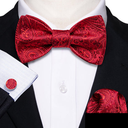 Red Paisley Bow Tie Set bow ties    - Sophisticated Gentlemen