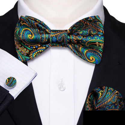 Blue Teal Orange Paisley Bow Tie Set bow ties    - Sophisticated Gentlemen