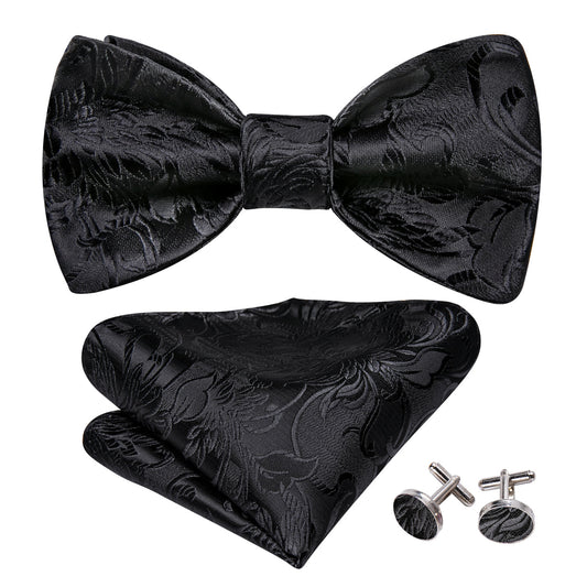 Black Paisley Formal Bow Tie Set bow ties    - Sophisticated Gentlemen