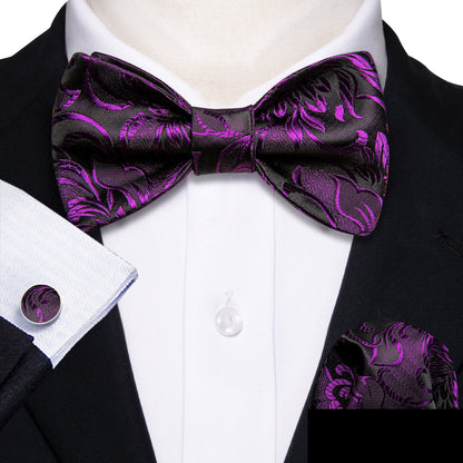 Black Purple Floral Bow Tie Set bow ties    - Sophisticated Gentlemen